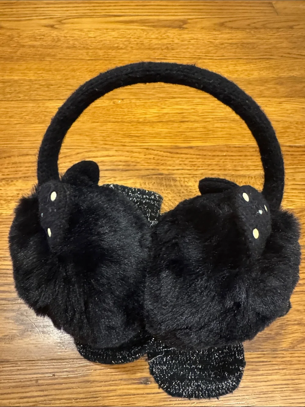 Black Faux Fur Kids Earmuffs and Knit Mittens Set